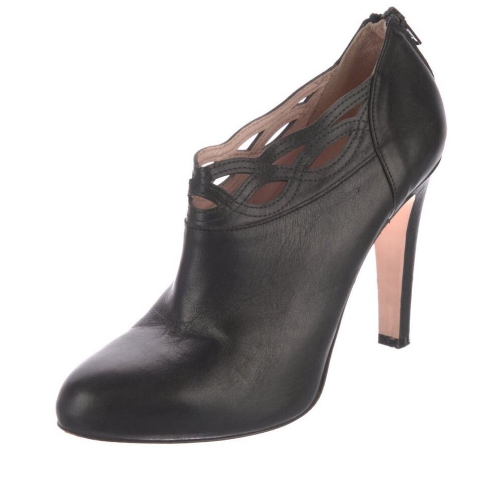 AUTH Red Valentino Black Leather Lace Cut Out Ankle Booties Sz EU 40 US 9.5